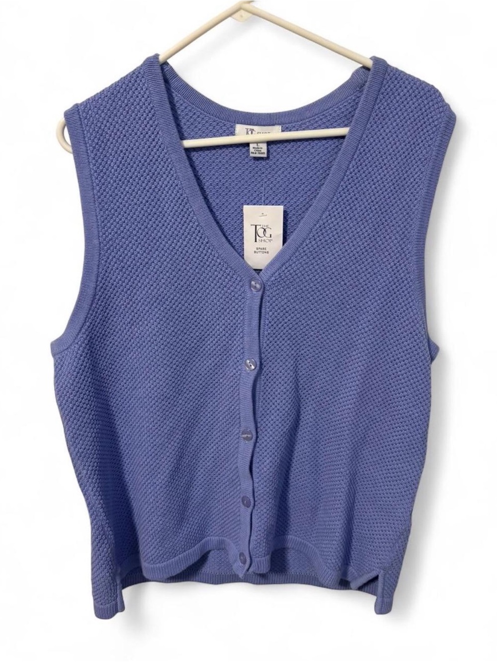 TC Reborn Periwinkle Knit Button-Front Sleeveless Vest